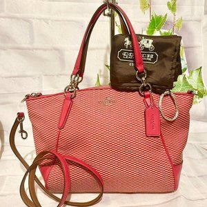 COACH F57244 SMALL KELSEY PINK RED JACQUARD SATCHEL CROSSBODY MSRP $350  NEW WIT